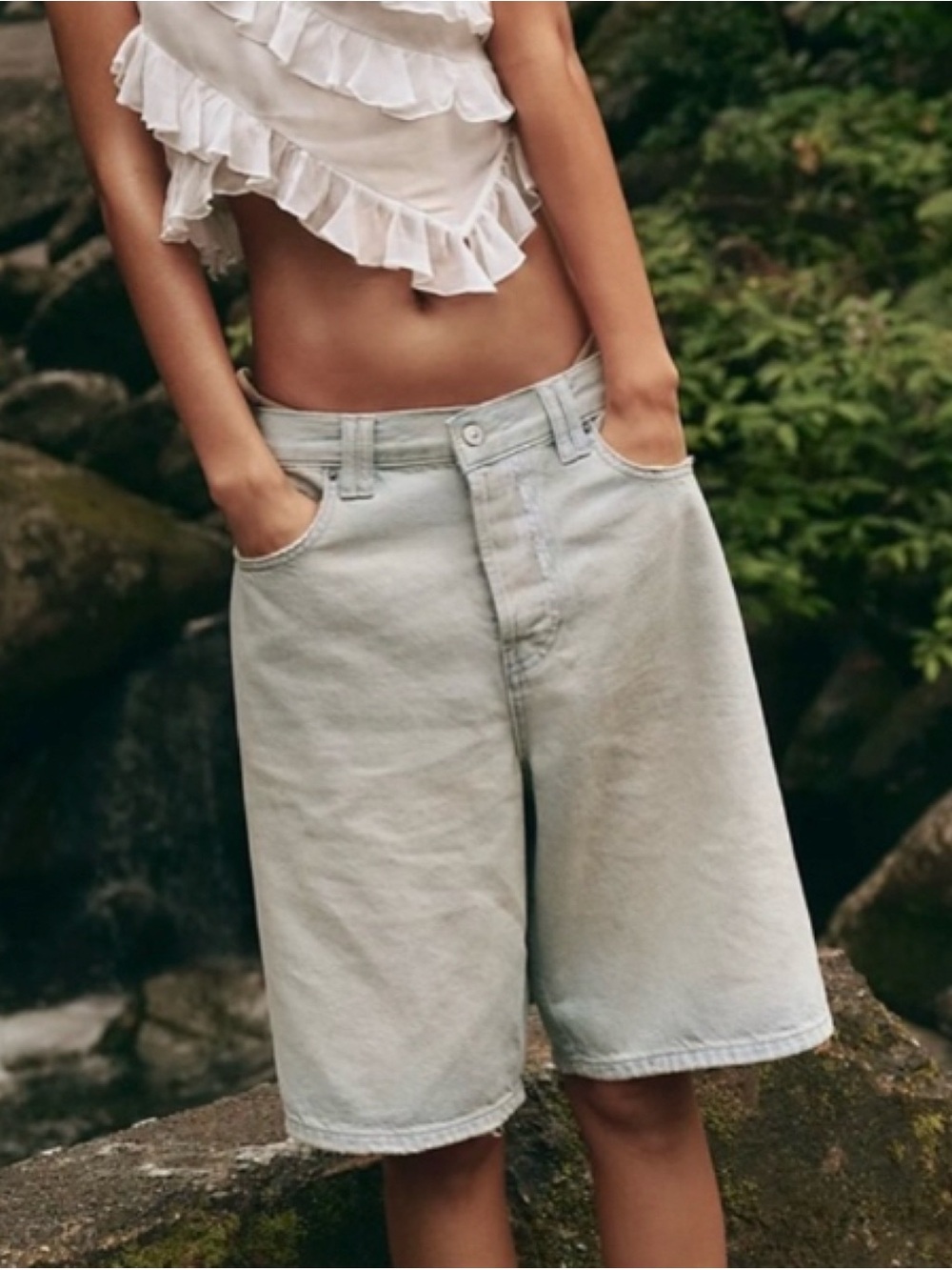 NWT Free People We The Free Montana Bermuda Jean Shorts Sand Blue 30